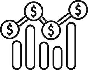 Line graph showing the dollar sign increasing with connecting lines representing financial growth