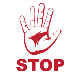 Obraz premium A vector of a bold STOP _ Please Stop hand symbol ideal for signs, branding, or custom T-shirt designs. Easily editable for various creative and promotional uses.