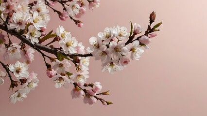 Obraz premium Cherry blossom flowers on solid pink background wallpaper, Japanese Sakura themed cuteness and floral