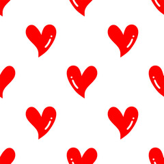 Seamless patterns of Red hearts cartoon doodle.