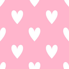 Seamless patterns of Hearts cartoon doodle on pink background.