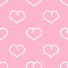 Seamless patterns of Cute hearts cartoon doodle on pink background.