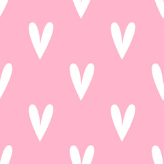Seamless patterns of Hearts cartoon doodle on pink background.