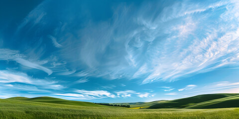 Expansive Scenic Meadow Under Vast Open Sky Framing Peaceful Rolling Hills Landscape