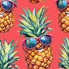 Vibrant and playful pineapple pattern with sunglasses, perfect for summer-themed designs and tropical vibes.