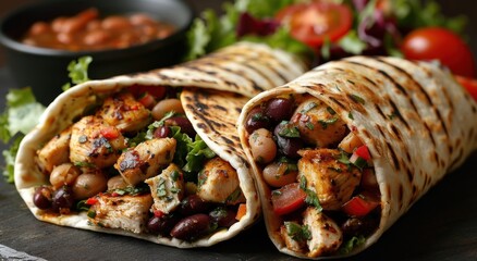 Delicious Chicken Burrito with Beans and Salad