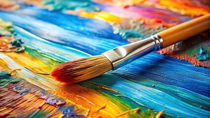 Obraz premium Abstract macro photography of colorful painted brush strokes on canvas with fisheye lens distortion