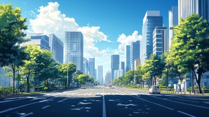 Obraz premium A side view of modern urban roads showcases concise urban design elements and clean road surfaces, capturing dynamic infrastructure and modern architectural styles. Busy metropolitan atmosphere.