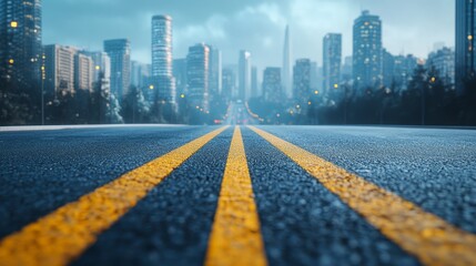 Obraz premium A side view of modern urban roads showcases concise urban design elements and clean road surfaces, capturing dynamic infrastructure and modern architectural styles. Busy metropolitan atmosphere.