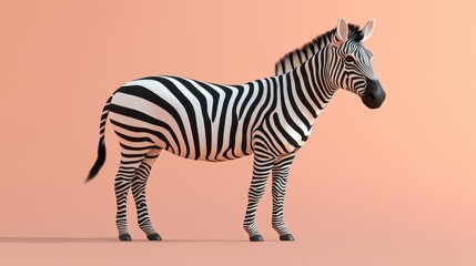 Fototapeta premium 3D zebra with distinctive stripes and a soft pastel background on the right, representing the uniqueness of zoo animals, style of
