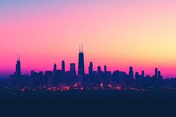 Obraz premium A sweeping panoramic view of a vibrant city skyline at dusk