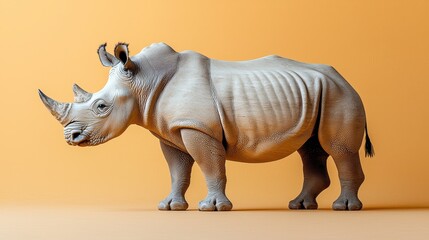 Obraz premium 3D rhino with a soft pastel background on the right, representing the strength and resilience of these zoo animals, style of
