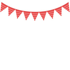 Obraz premium Triangular flags Valentine's Day and Christmas. Garland of flags on a ribbon. Flag pink with red rhombuses isolated on transparent and white background. Vector illustration. Element close-up.