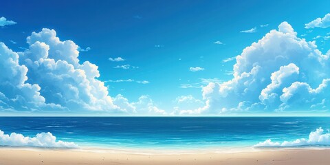 Sky Blue,Cloud Background,Horizon Spring Clear Sky in Morning by the beach,Vector beautiful landscape nature sunrise in Summer,Backdrop panoramic banner white clouds over blue ocean,Sunset landscape