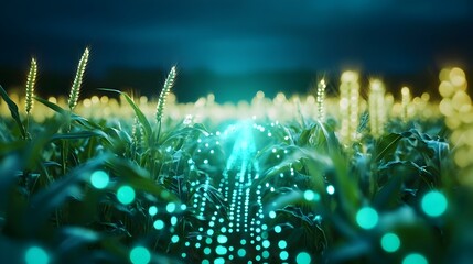 Holographic 3D visualization showcasing the power of algorithms in predicting crop yields for precision agriculture and sustainable farming practices