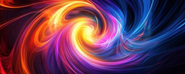 Obraz premium Swirling abstract vortex, vibrant neon whirlwind, dynamic motion and color explosion