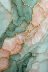 Obraz premium Liquid Art in Soft Sage Green, Blush Pink, and Cream with Delicate Gold Veins for Serenity