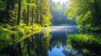 Obraz premium Real World Wonders. photograph of a serene nature scene, such as a lush forest or tranquil lake, with an emphasis on realistic textures and natural beauty.