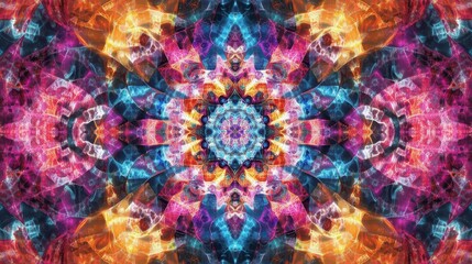 Mirrored fractal kaleidoscope, vibrant abstract symmetry, intricate geometric art