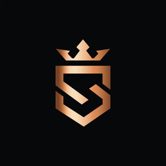 Letter S Linked Monogram Crown King Logotype, S shield logo with crown