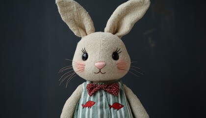 adorable beige stuffed bunny plush toy with patchwork seams