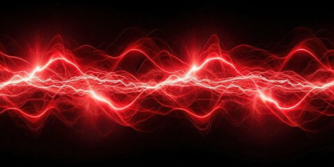 Abstract red energy waves pulsating like a heartbeat in aerial view