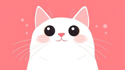 Obraz premium Cute white cat with large eyes against a pink background looking up happily