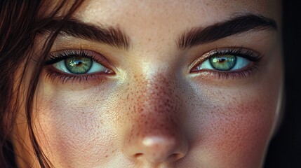 Fototapeta premium Close-up of a Woman's Eye with Freckles
