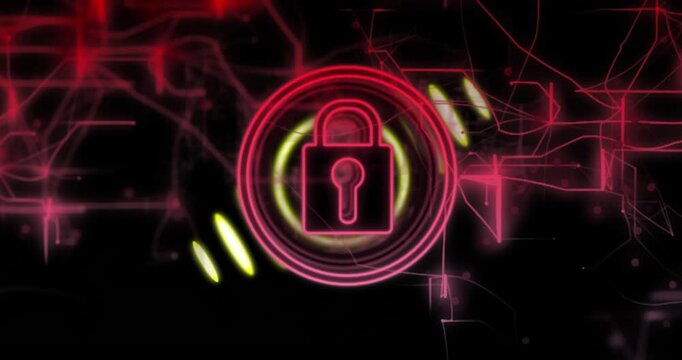 Lock icon and neon lines, data security animation