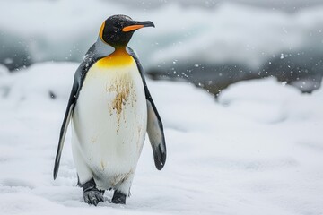 Obraz premium Detailed Full-Body Shot of Adélie Penguin Walking on Snow in Antarctica, Back View