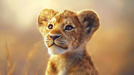 3D lion cub with a soft pastel background on the right, symbolizing the future kings of the animal...