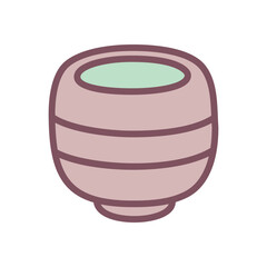 Cute matcha tea icon. Hand drawn illustration of a cup of traditional Japanese green tea isolated on a white background. Kawaii sticker. Vector 10 EPS.