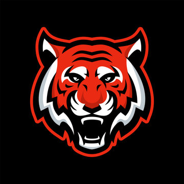 Red tiger head mascot logo on black background, showing its fierce expression.