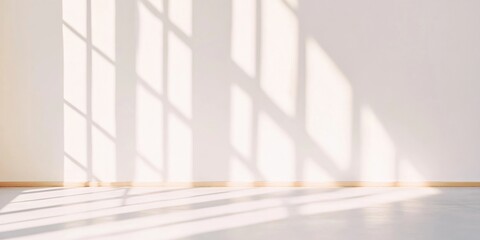 Obraz premium Minimalist Bright White Office with Golden Light Reflections and Delicate Shadow Effects