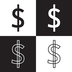 dollar sign icon. Element of money symbol icon. Premium quality graphic design icon for websites, web design, mobile app. Isolated on black and white background. Vector Illustration. EPS 10
