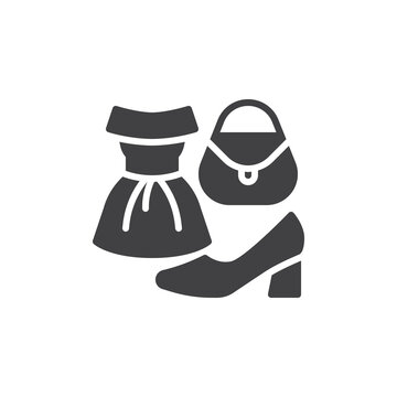 black dress, purse, shoe fashion icon clip art preview