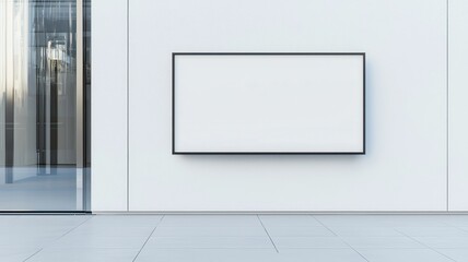 Minimalist interior design featuring a blank frame on a wall in a modern space, perfect for presentations and digital displays.