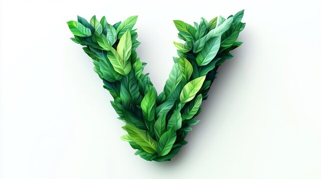 The volumetric form of the letter "V" on a white background, green.