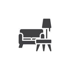 Sofa, coffee table, and a lamp vector icon