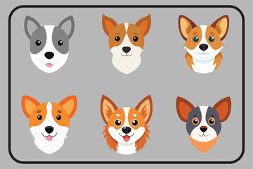 Bundle of cute dog head cartoon vector illustrations perfect for pet animal themed designs.