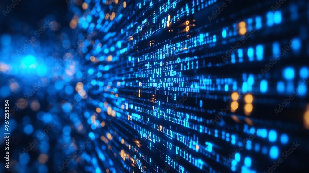 Poster Blue digital binary data on computer screen banner