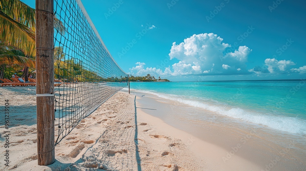 Wall mural beach volleyball net on a tropical beach