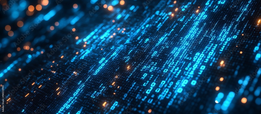 Poster blue digital binary data on computer screen banner