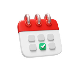 Cute Calendar Symbol Icon with Checkmark 3D Illustration