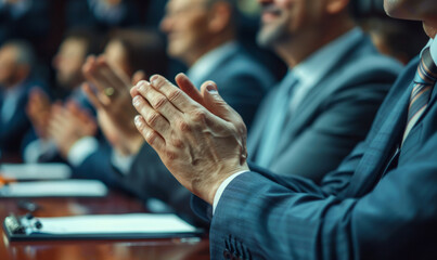 closeup Successful businesspeople applauding during a meeting