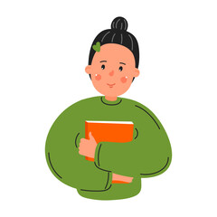 Woman holding book. Teacher, student with book.