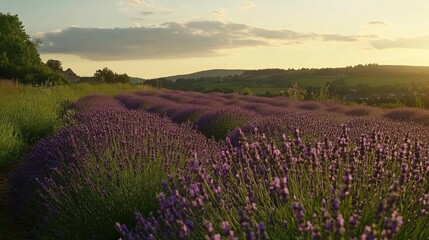 Fototapeta premium Lavender Fields at Sunset