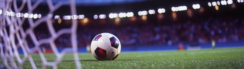 Goal-Scoring Glory: Intense Moment as Ball Soars into Net in Packed Stadium