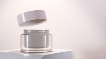 Minimalist bright cosmetic cream on the twisted podium product placement scene premium photo 3d render