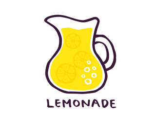 かわいいレモンとレモネードとLemon文字セット／手書き文字ベクターイラスト